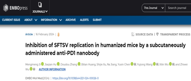 宁夏大学吴稚伟/王玉炯等合作揭示抗PD1纳米体对人源化小鼠SFTSV复制的抑制作用